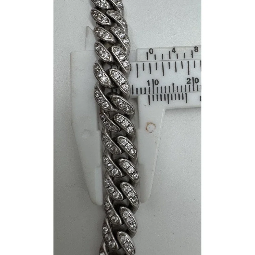 925 Sterling Silver Iced Out Cuban Link Bracelet 10mm Curb Chain 8 Inch